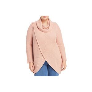 SINGLE THREAD Womens Pink Cross Front Long Sleeve Cowl Neck Sweater Plus 1X